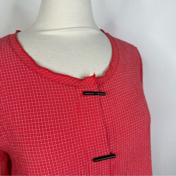 Habitat Size Small Red White Seersucker Toggle Button Front Long Sleeve Shirt - Picture 4 of 10